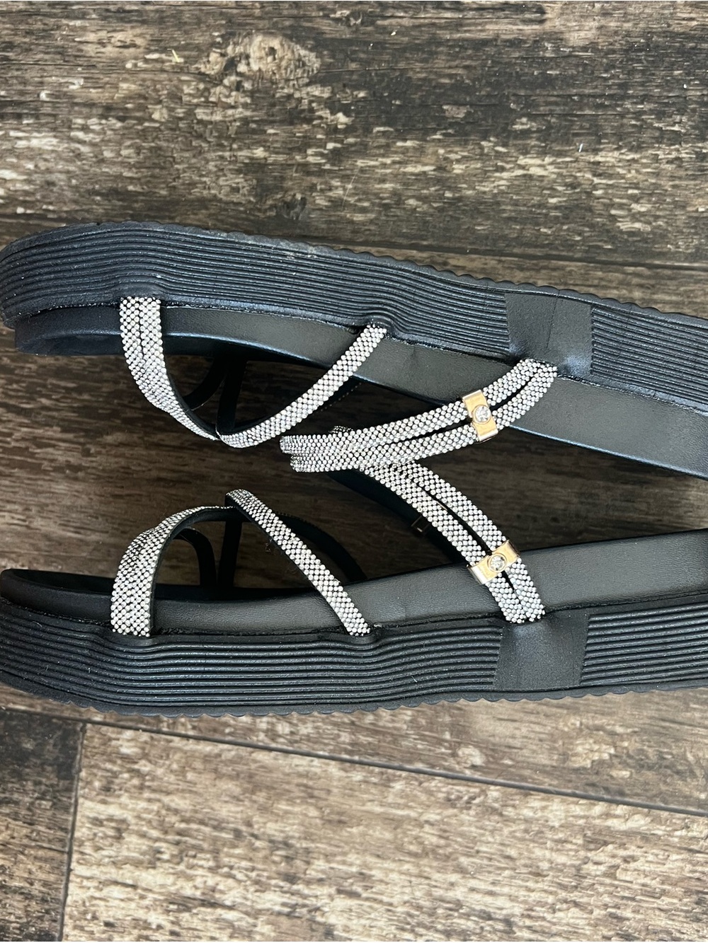 Black Sandals with Rhinestone Straps - Picture 3 of 4